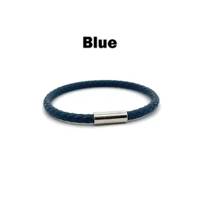 PULSEIRA MASCULINA COURO BLUE INOX 21cm
