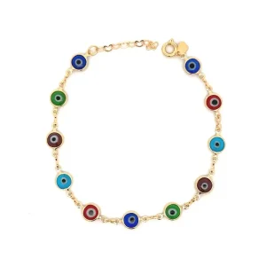 PULSEIRA OLHO GREGO COLORIDO FOLHEADO 16cm + 4cm Ext