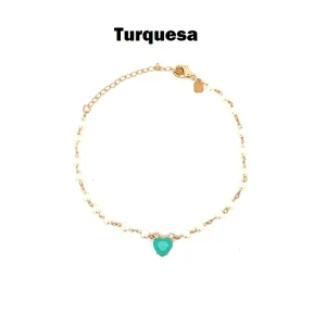 PULSEIRA PEROLAS C/ CRISTAL CORACAO FOLHEADO 18cm + 5cm Ext