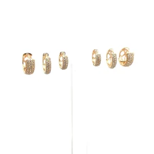 TRIO DE BRINCOS ARGOLA CLICK CRAVEJADO FOLHEADO 11 e 13mm