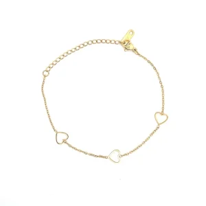 PULSEIRA TRES CORACOES ABERTOS INOX GOLD 17cm + 5cm Ext
