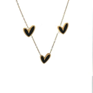 CONJUNTO CORACAO RESINA BLACK INOX GOLD 45cm/12mm