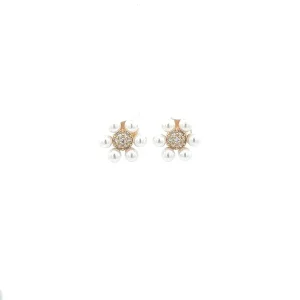 BRINCO FLOR PEROLA CRAVEJADO FOLHEADO 15mm