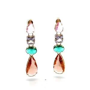 BRINCO PENDURICALHO CRISTAIS FOLHEADO 7,2cm ALT