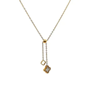 GARGANTILHA TIPO GRAVATA C/ TREVO INOX GOLD 45cm + 5cm Ext
