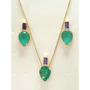 CONJUNTO CRISTAL GOTA FOLHEADO 45cm/15mm