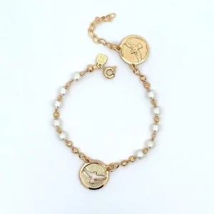 PULSEIRA DIVINO ESPIRITO SANTO C/ PEROLAS FOLHEADO INFANTIL 14cm