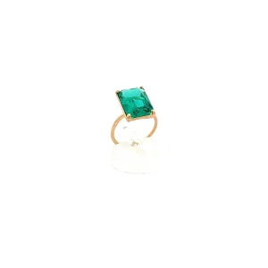 ANEL RETANGULAR CRISTAL FOLHEADO 10mm ESMERALDA