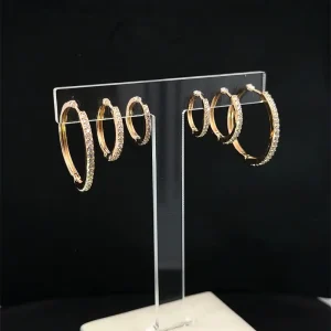 TRIO DE BRINCOS ARGOLA CLICK CRAVEJADA FOLHEADO 17, 21 e 31mm