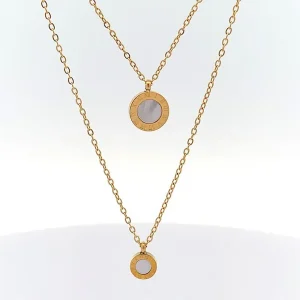 GARGANTILHA CORRENTE DUPLA PINGENTE ROMANO INOX GOLD 45cm + 5cm