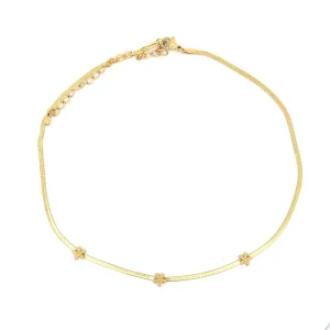 GARGANTILHA CHOKER C/ FLORES LAMINADA INOX GOLD 35cm + 8cm Ext
