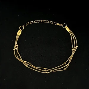 PULSEIRA FIO TRIPLO BOLINHAS INOX GOLD 17cm + 4cm Ext