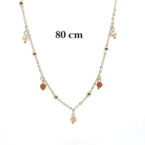 GARGANTILHA LONGA CRISTAIS FOLHEADO 80cm + 5cm Ext