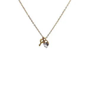 GARGANTILHA CRISTAL CORACAO INOX GOLD 40cm + 5cm Ext