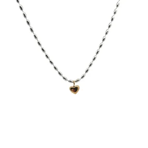 GARGANTILHA MISTA CORACAO INOX GOLD 40cm + 5cm Ext