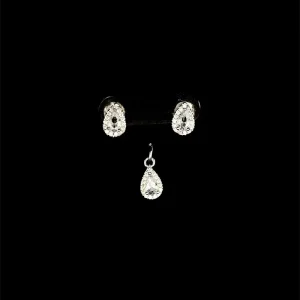 CONJUNTO S/ CORRENTE GOTA CRISTAL DE PRATA 6mm