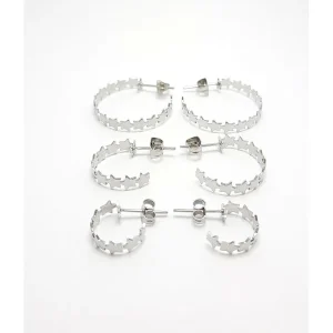 TRIO DE BRINCOS INOX ESTRELAS 13, 19 e 24mm
