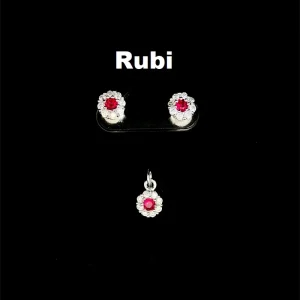 CONJUNTO  SEM CORRENTE PRINCESA RUBI DE PRATA 6,4mm