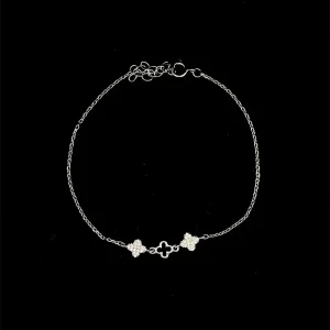 PULSEIRA TREVO CRAVEJADO DE PRATA C/ RODIO 17cm + 3cm Ext