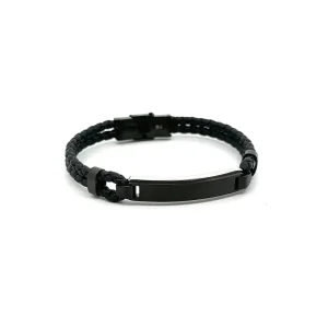 PULSEIRA MASCULINA COURO BLACK INOX 21cm
