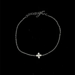 PULSEIRA FLOR CRISTAIS DE PRATA C/ RODIO 17cm + 3cm Ext