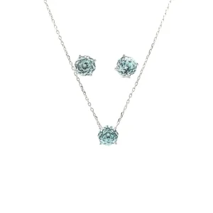 CONJUNTO CRISTAL ICEBLUE ROSE CUT DE RODIO 45+5cm Ext/8mm
