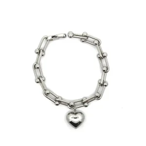 PULSEIRA ELOS ABERTOS C/ BOLINHA E CORACAO INOX 18cm