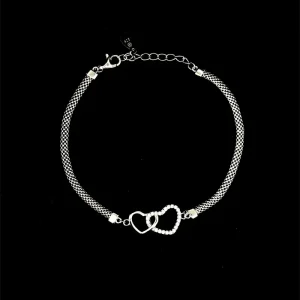 PULSEIRA CORACAO DE PRATA C/ RODIO 16cm + 4cm Ext