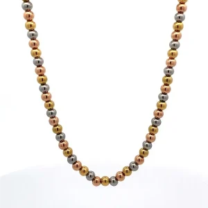 CORRENTE CHOKER BOLAS 3 CORES ROSE/GOLD/INOX 35cm + 5cm Ext