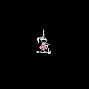 PINGENTE MENINA CRAVEJADA DE PRATA 12mm