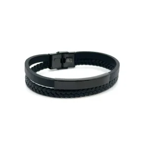 PULSEIRA MASCULINA COURO BLACK INOX 21cm