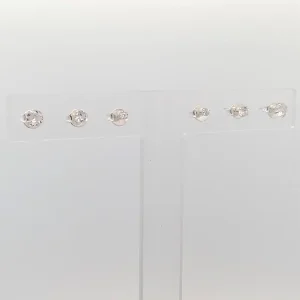 TRIO DE BRINCOS DE PRATA ZIRCONIAS REDONDAS 2, 4 e 5mm