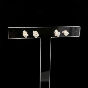 DUO DE BRINCOS TREVO CRAVEJADO DE PRATA 4 e 5mm