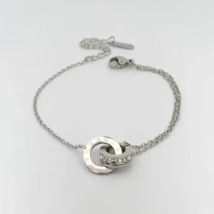 PULSEIRA DUPLA C/ PINGENTE ROMANO INOX 16cm + 5cm Ext