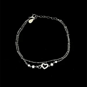 PULSEIRA CORACAO DE PRATA C/ RODIO 16cm + 4cm Ext