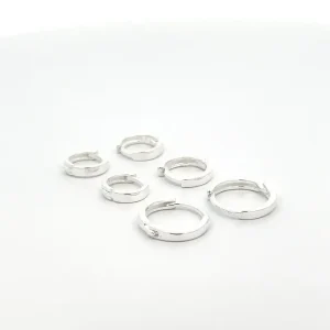 TRIO DE BRINCOS ARGOLA CLICK LISA DE PRATA 10, 12 e 14mm