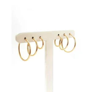 TRIO DE BRINCOS ARGOLA FOLHEADO 14, 18 e 24mm