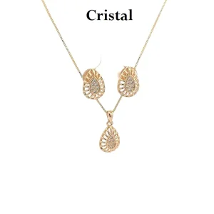 CONJUNTO GOTA VAZADA CRISTAIS FOLHEADO 45cm/10mm