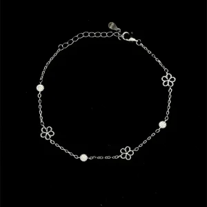 PULSEIRA FLOR DE PRATA C/ RODIO 17cm + 3cm Ext