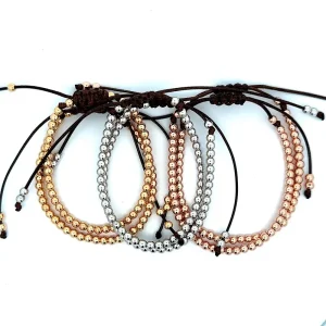PULSEIRA SHAMBALA TRICOLOR C/ 6 PEÇAS FOLHEADO REGULAVEL