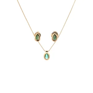 CONJUNTO CRISTAL GOTA VERDE FOLHEADO 45cm/6mm