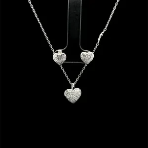 CONJUNTO CORACAO CRAVEJADO DE PRATA C/ RODIO 40+5cm Ext