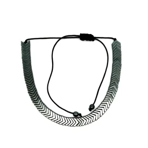 PULSEIRA HEMATITA C/ SHAMBALA REGULAVEL INOX