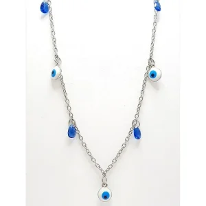 GARGANTILHA C/OLHOS GREGOS E CRISTAIS GOTA INOX 35cm + 8,5cm Ext