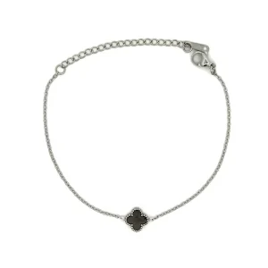 PULSEIRA TREVO C/ RESINA BLACK INOX 16cm + 5cm Ext/7mm