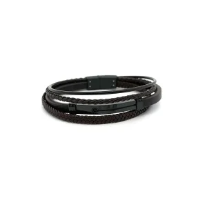 PULSEIRA MASCULINA COURO MARROM INOX 21cm
