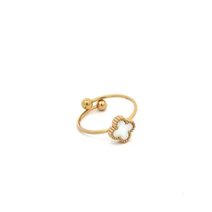 ANEL TREVO C/ MADREPEROLA INOX GOLD REGULAVEL