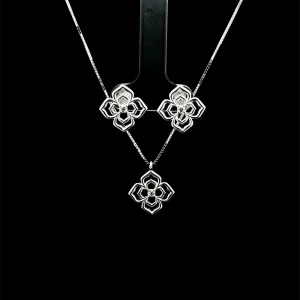 CONJUNTO FLOR VAZADA DE PRATA 45cm/12mm