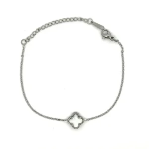 PULSEIRA TREVO C/ MADREPEROLA INOX 16cm + 5cm Ext/10mm