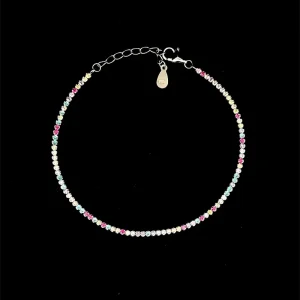 PULSEIRA RIVIERA COLORIDA DE PRATA C/ RODIO 17cm + 3cm Ext